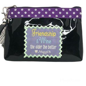 Maggi B Clutch Wristlet Makeup Bag Girl Talk Wine Personal Accessories Black